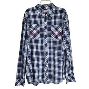 True Religion Plaid Western Shirt 3XL Blue Button Down Logo Pockets
